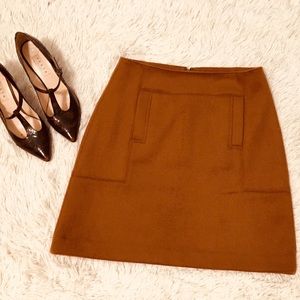 LOFT brown wool blend lined skirt w/ faux pockets